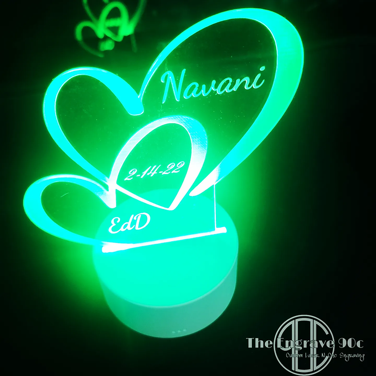 Acrylic heart with LED light and stand valentines gift