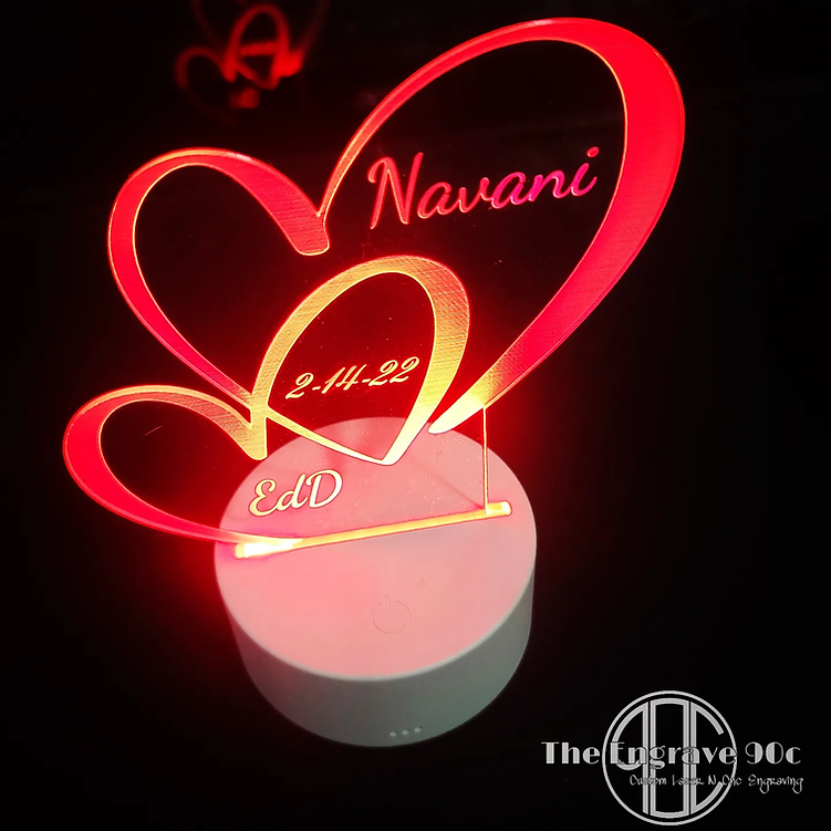 Acrylic heart with LED light and stand valentines gift