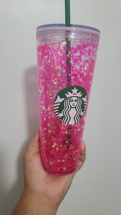 24oz or 16oz Venti Custom Glitter Starbucks Snowglobe Tumbler