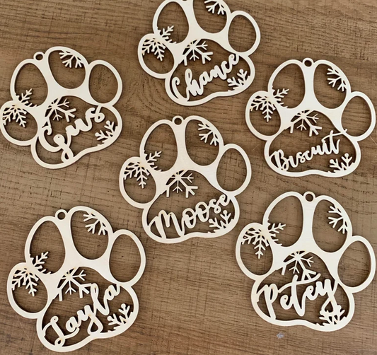 Personalized! Your Dog's Name on a Custom Dog Paw Christmas Ornament