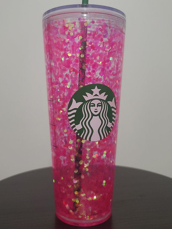 24oz or 16oz Venti Custom Glitter Starbucks Snowglobe Tumbler